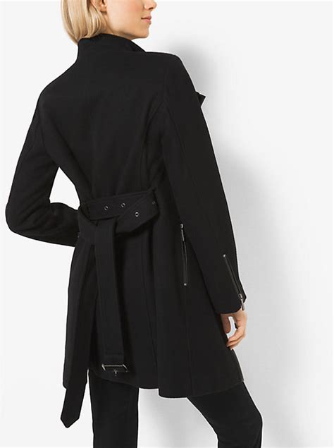 michael michael kors faux leather trimmed wool and cashmere coat|Faux Fur Trim Wool Blend Coat .